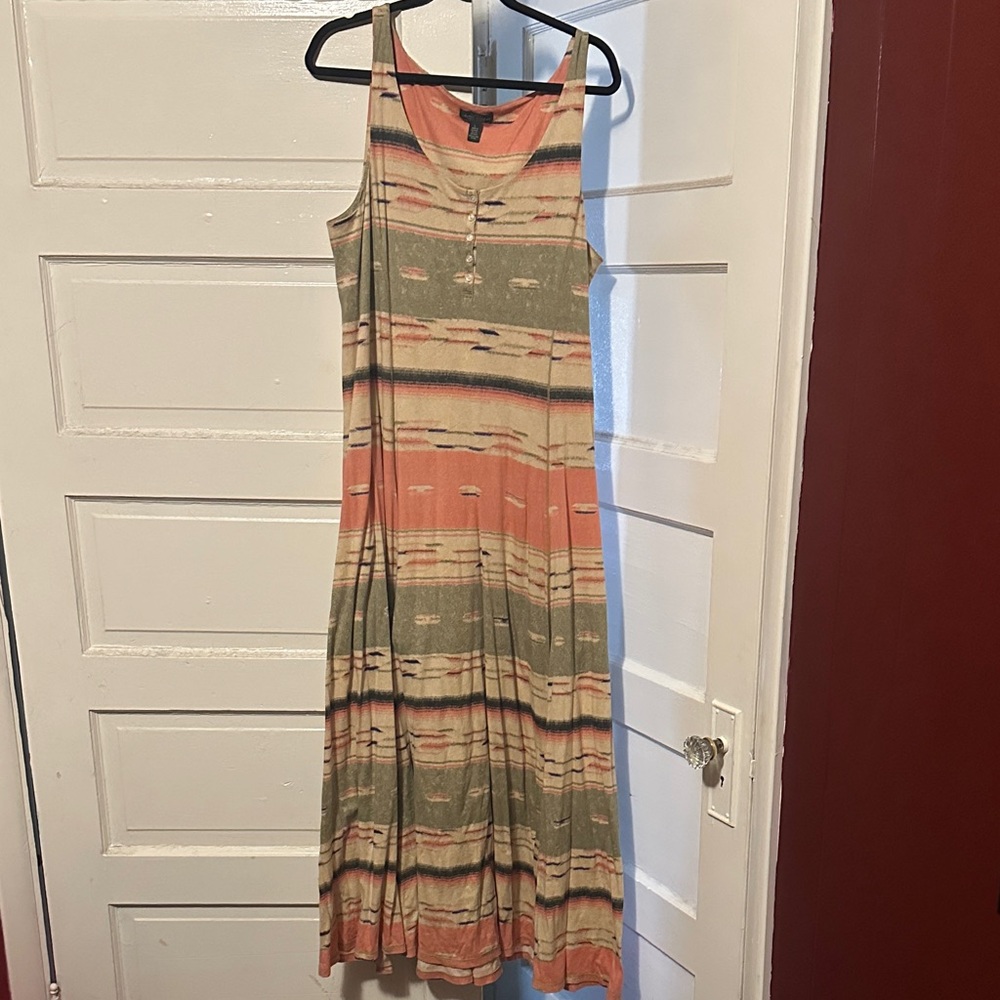 Ralph Lauren Coral and Olive Striped Sleeveless Maxi Dress